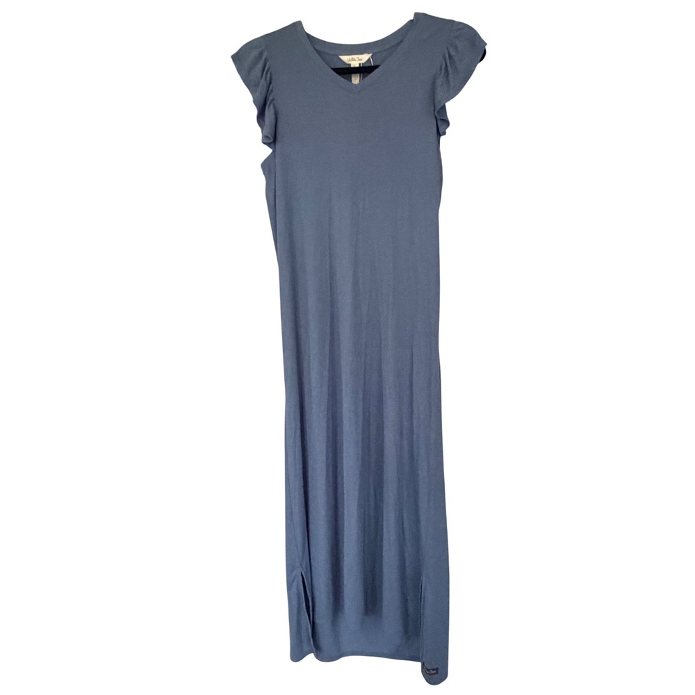 Matilda Jane Dress Far Away S Blue Flutter Ruffle Sleeve Ribbed Modal Minimalist